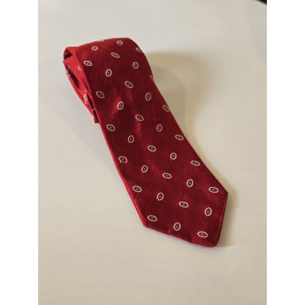 Brooks Brothers 346 Pure Silk Necktie | Red Oval Medallion Foulard Pattern |...